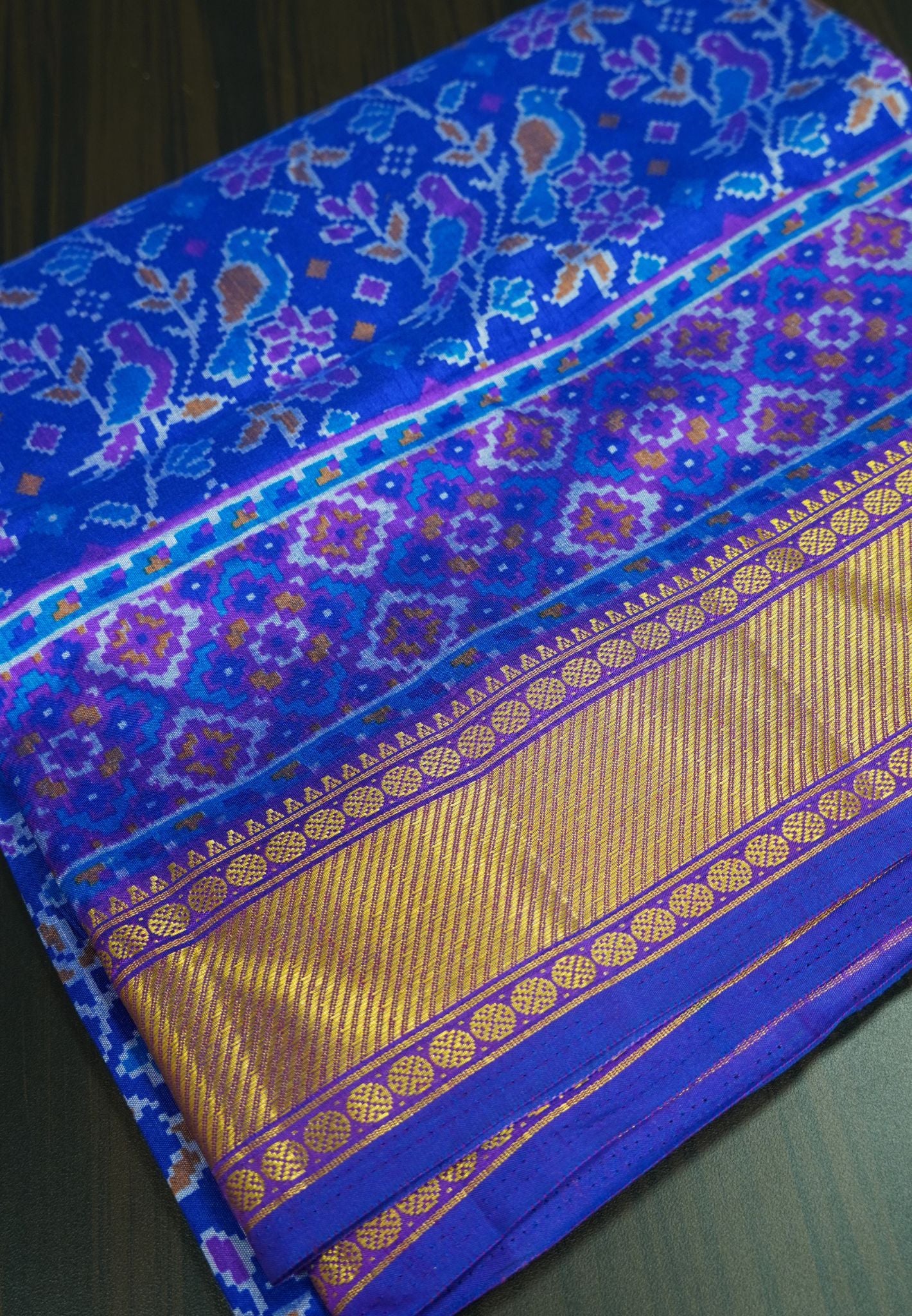 Semi Patola Saree Ikkat Pattern- Ink Blue