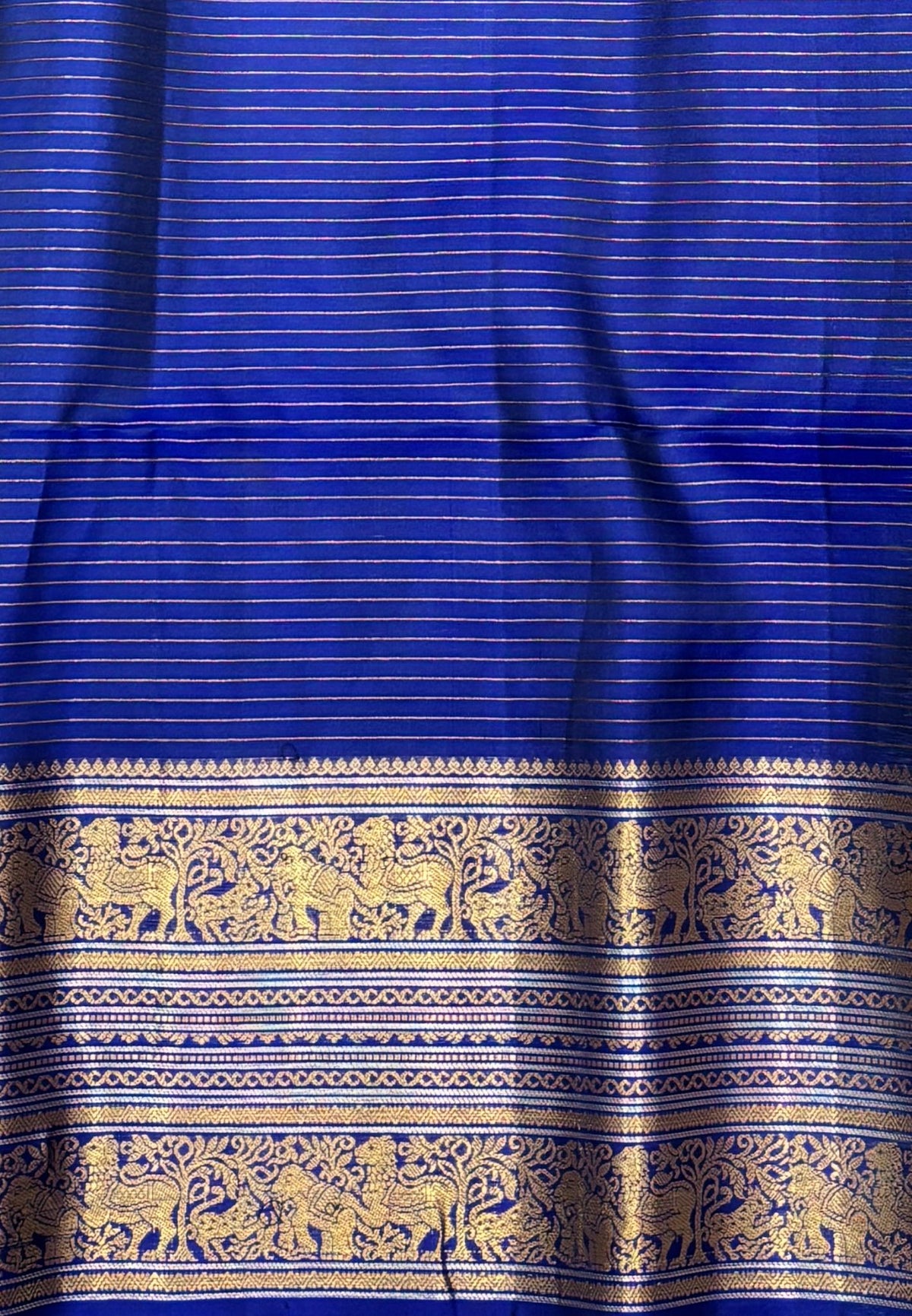 Pure Kanchipuram Silk Saree-Royal Blue in Elephant & Yaali Zari Border