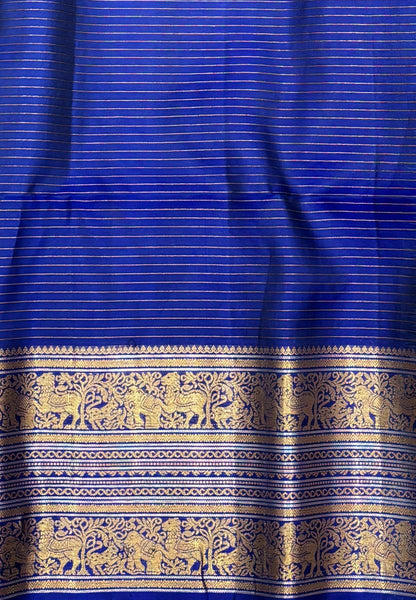 Pure Kanchipuram Silk Saree-Royal Blue in Elephant & Yaali Zari Border