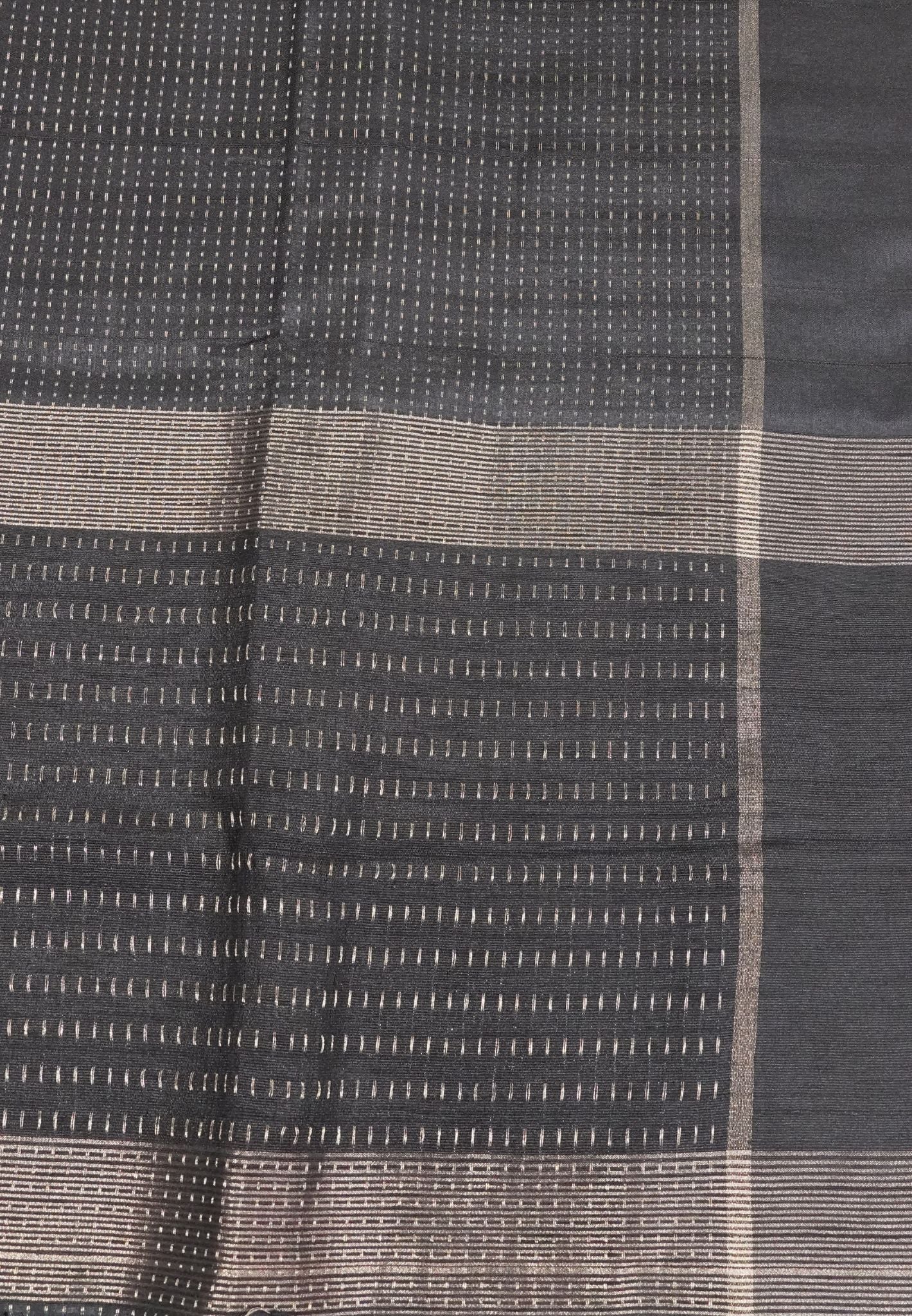 Matka Tussar Saree - Mini Zari Black