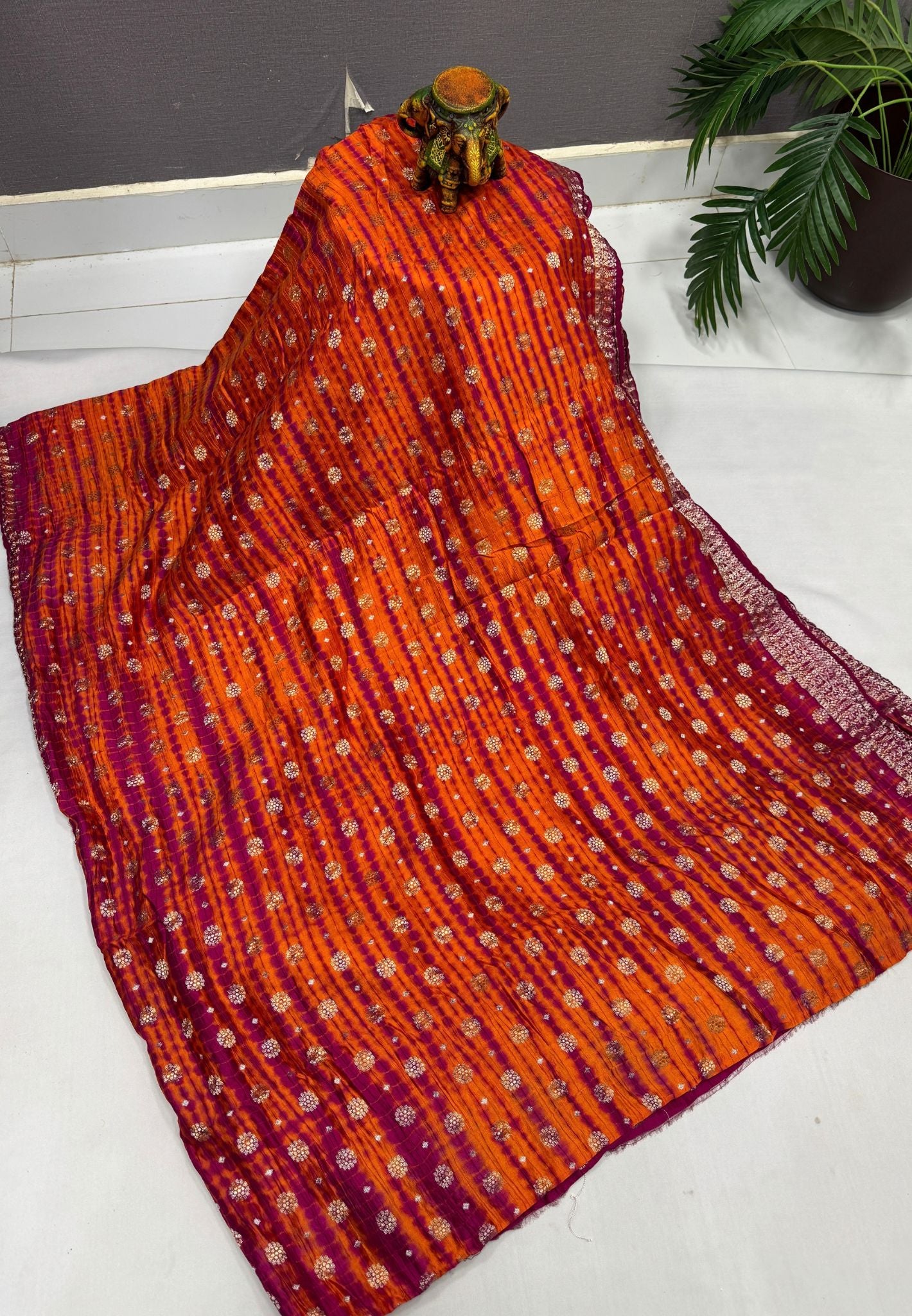 Pure Banarasi Kaddi Georgette Saree-Orange In Jaal Zari Floral Border