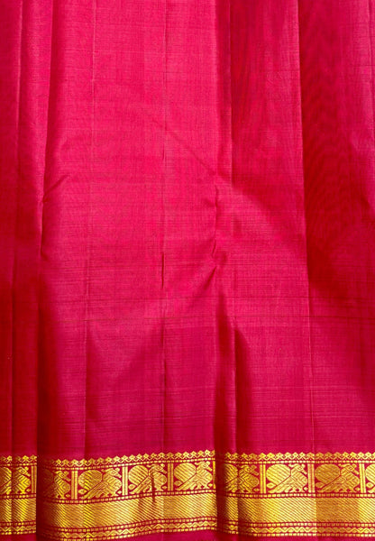 Pure Kanchipuram Silk Saree-Maroon in Traditional Checks with Peacock Zari Border