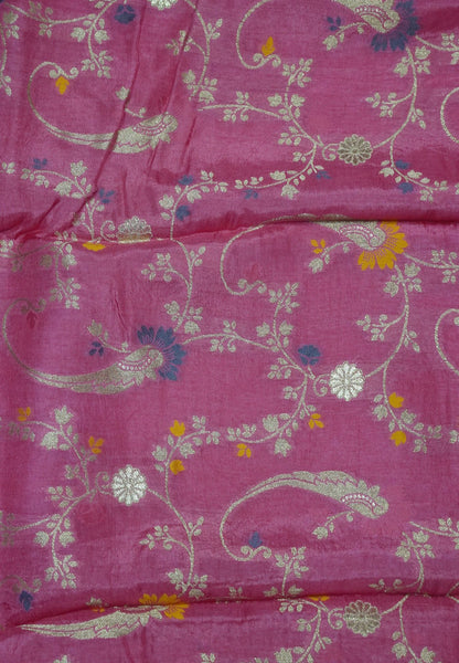 Semi Mysore Silk Saree - Pink with Small Border