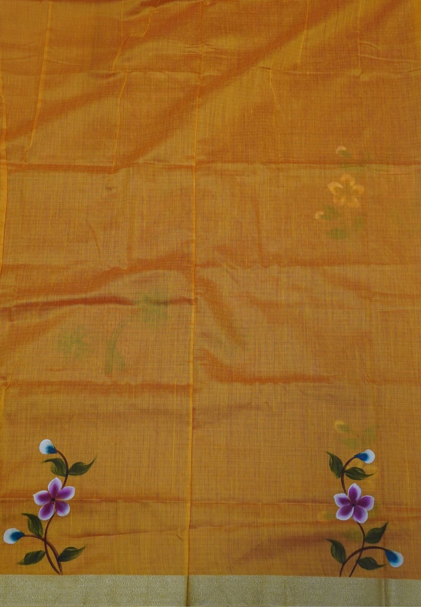 Cora Linen Saree-Pink with Hand Painted Floral Motifs