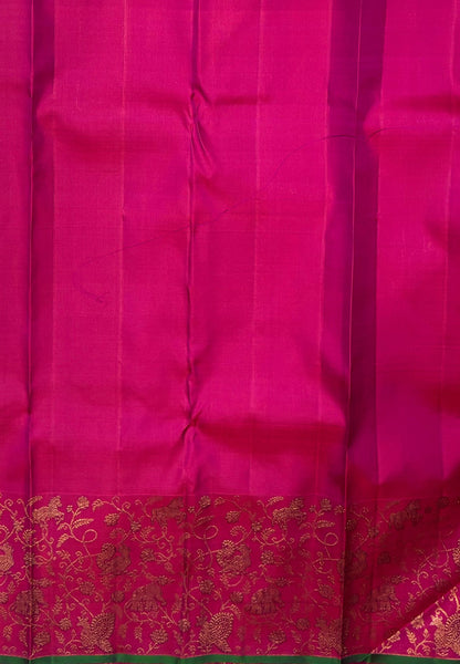 Pure Kanchipuram Silk-Multi Color in Peacock & Elephant Floral Zari Border