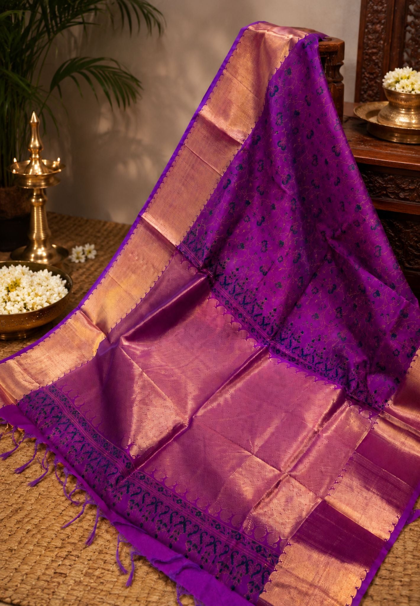 Silk Cotton Saree-Magenta Pink Floral Pattern