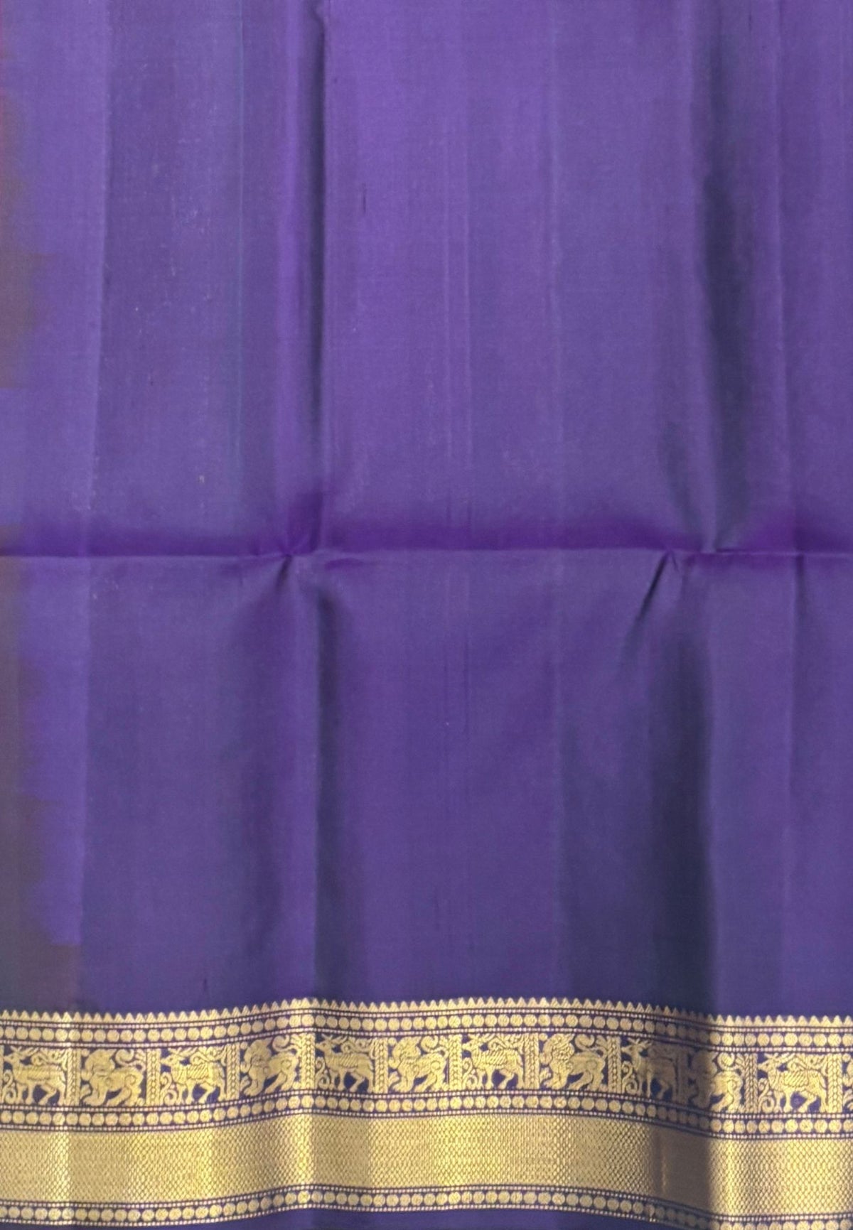 Pure Kanchipuram Silk Saree-Dark Purple In Deer & Yali Zari Border