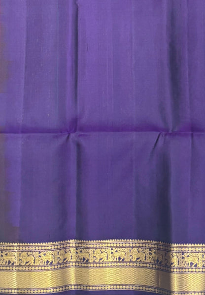 Pure Kanchipuram Silk Saree-Dark Purple In Deer & Yali Zari Border