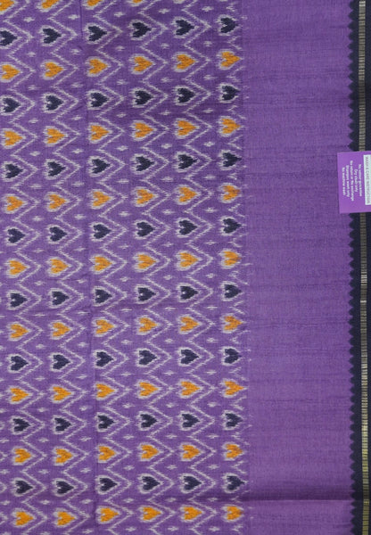 Semi Matka Tussar Saree-Dark Purple with Contrast Border and Zari Checks
