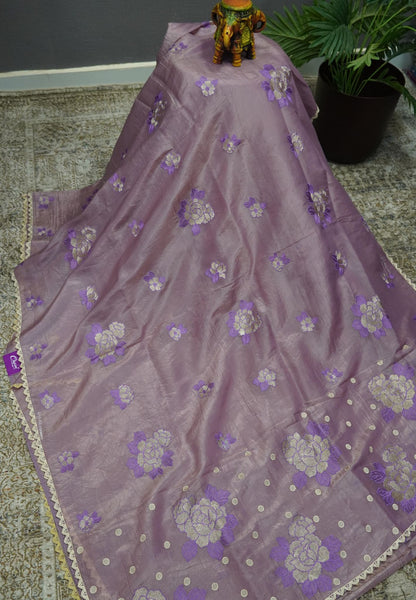 Paper Work Saree - Purple Rose
