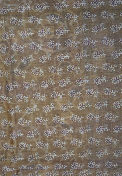 Semi Chanderi Saree-Khaki with Floral Pattern