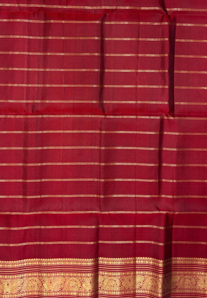 Pure Kanchipuram Silk Saree-Red in Checkered Mayil Chakram with Varisapet Border