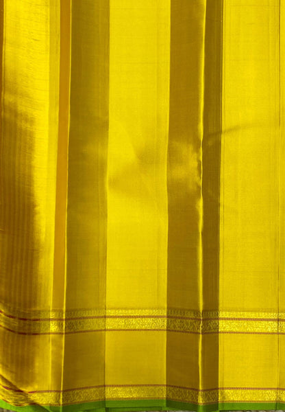 Pure Kanchipuram Silk Saree-Biege with Floral -Yellow Retapet border