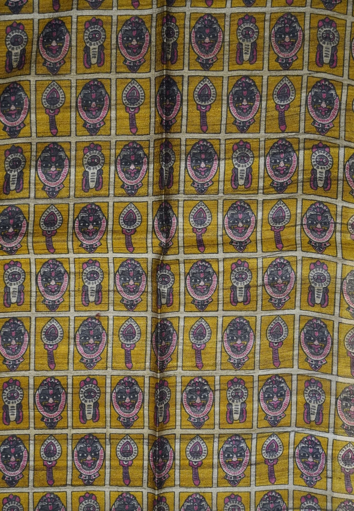 Jute Tussar Silk - Temple Border Blue