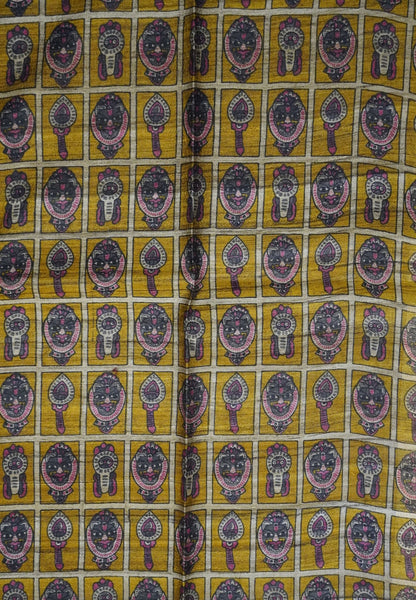 Jute Tussar Silk - Temple Border Blue