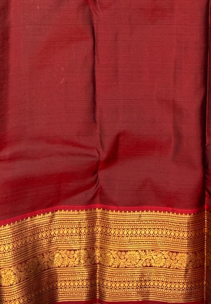 Pure Kanchipuram Silk Saree-Green in Antique Gold Temple Floral Zari with Contrast Border