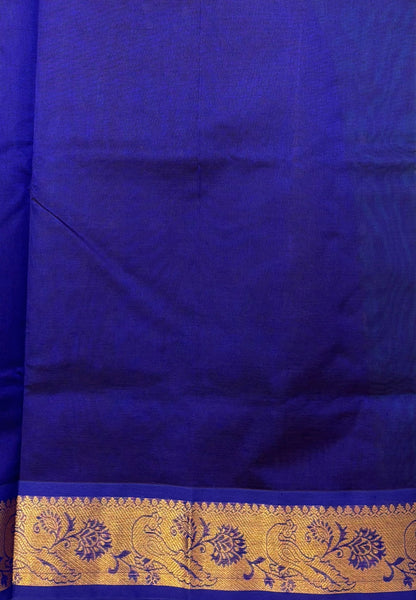 Silk Cotton Saree–Peacock Green-Blue in Mini Buttas with Contrast Border