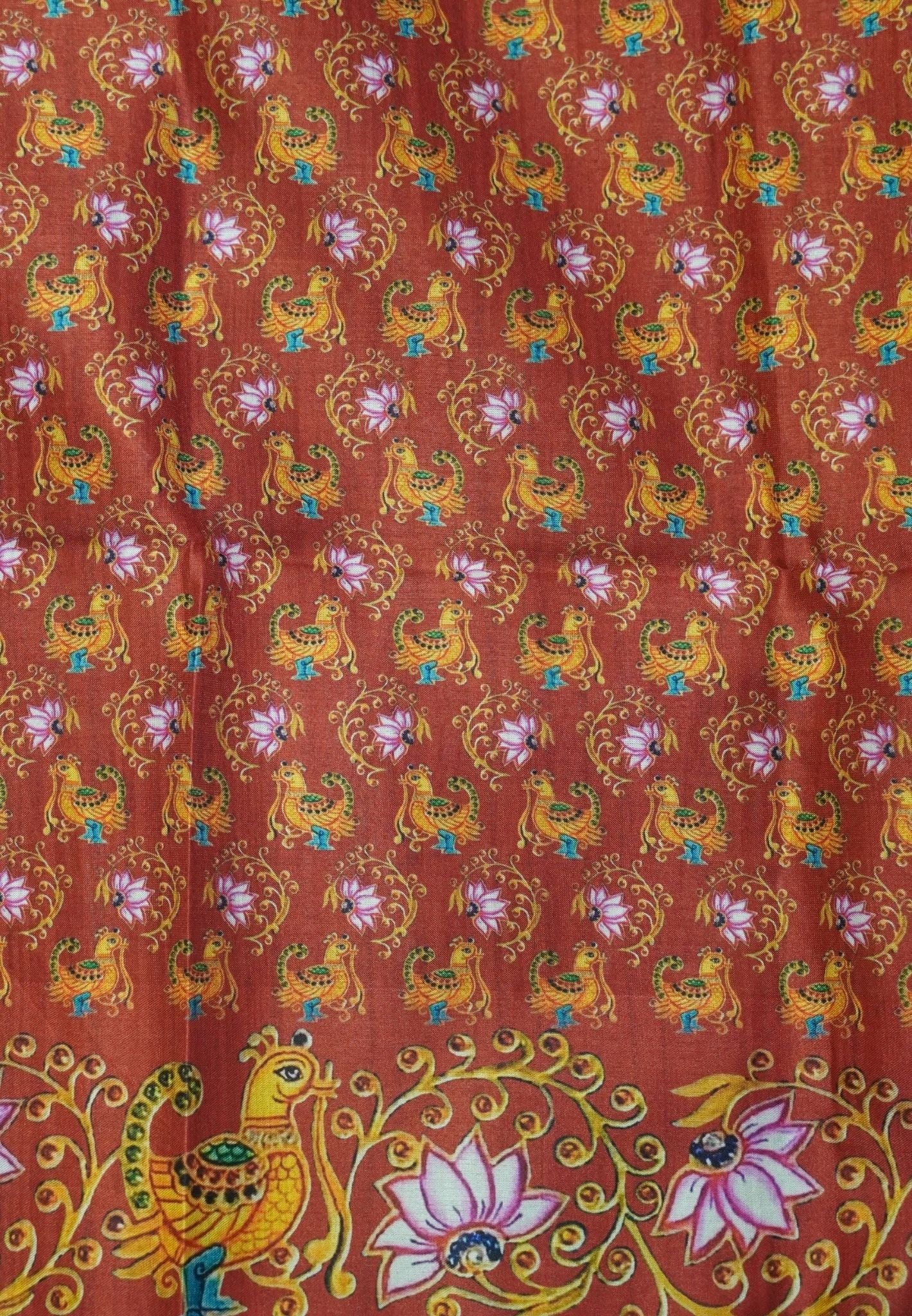Premium Matka Tussar Saree-Mustard with Contrast Border in Tanjore Print