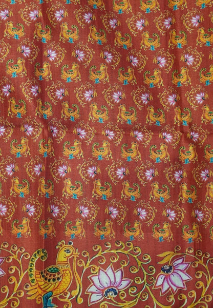 Premium Matka Tussar Saree-Mustard with Contrast Border in Tanjore Print