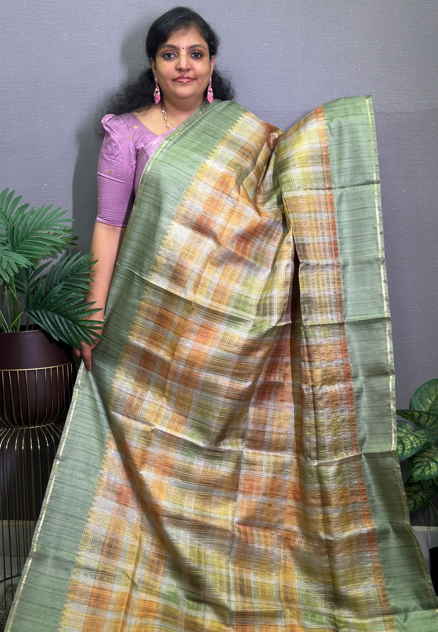 Matka Tussar Silk Saree-Light Sage Green
