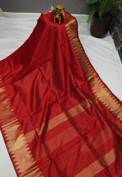 Semi Raw Silk Saree-Maroon
