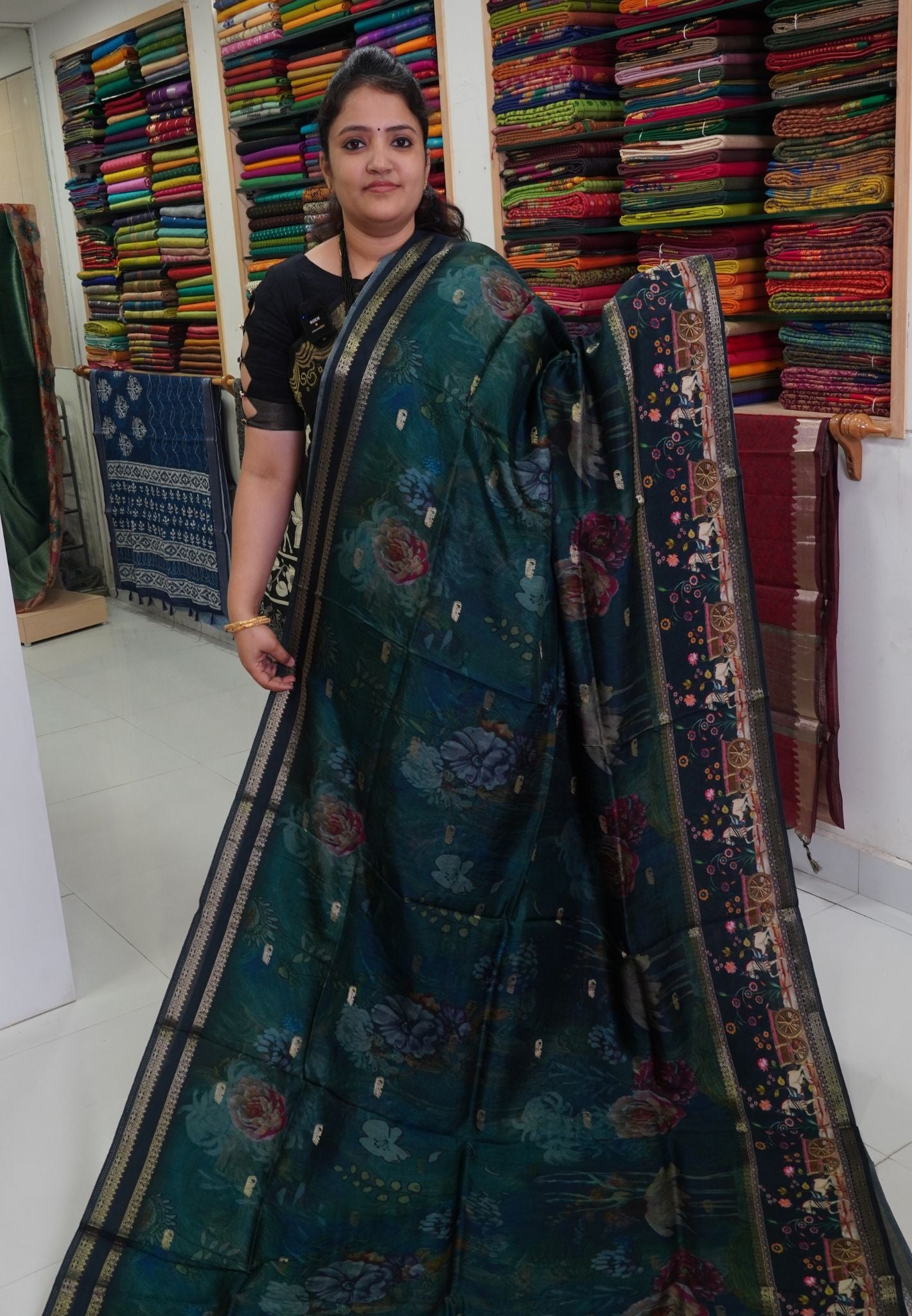 Pure Dola Silk Saree-Dark Peacock Green