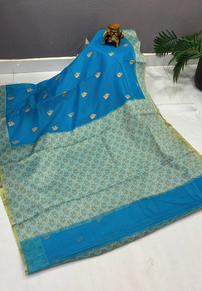 Kota Saree-Sky Blue In Manga Paisley Border