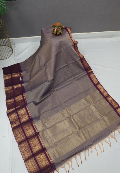 Chettinadu Cotton Saree-Metalic Purple with Double Border