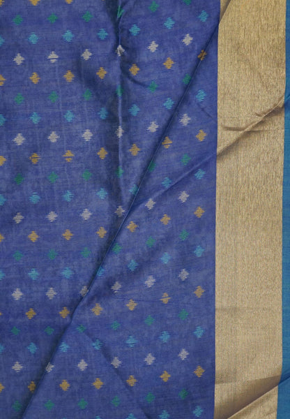 Raw Silk Saree - Ink Blue with Patola Print