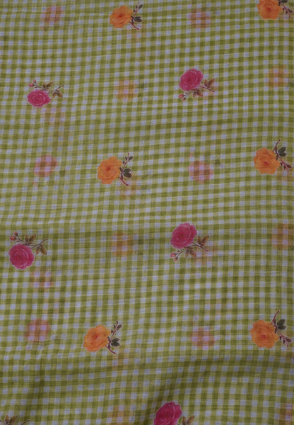 Linen Saree - Checks Light Green