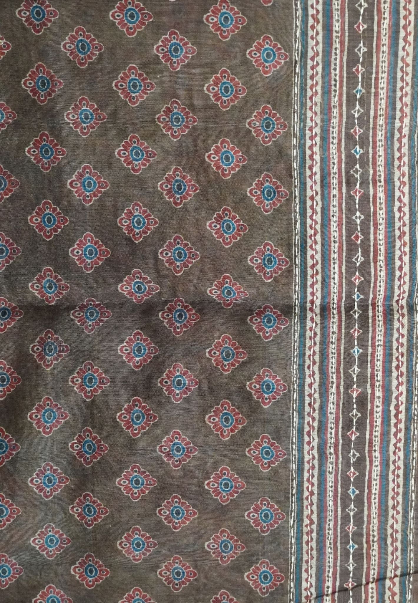 Chanderi Saree -Brown with Kantha Work