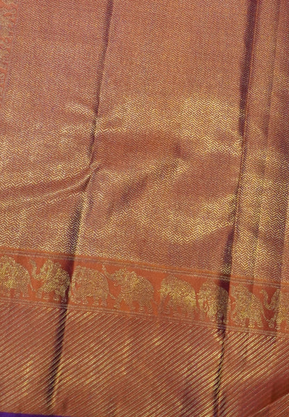 Pure Kanchipuram Silk Saree- Sunset Orange with Architectural motif