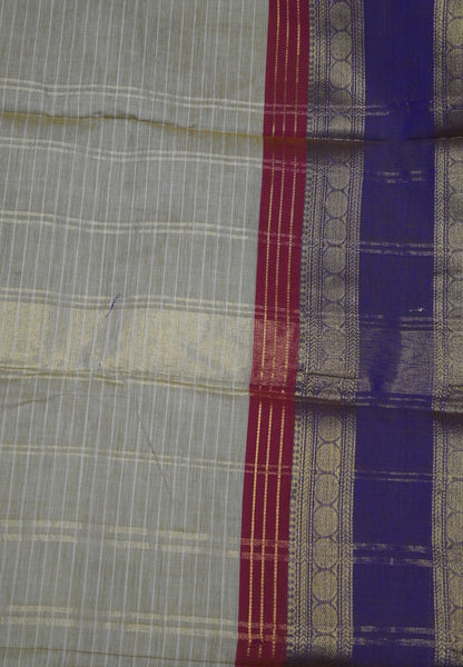Chettinad Cotton Saree - Beige- Purple