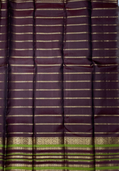 Pure Kanchipuram Silk Saree-Metallic Grey in Check with Kanchipuram Style Border