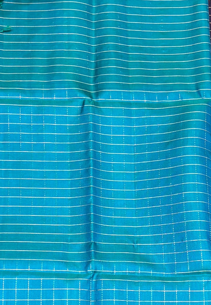 Pure Kanchipuram Silk Saree-Wine with Ramar Blue in Zari Checks