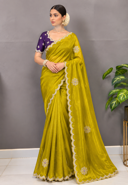 Designer Saree-Mehandi Green