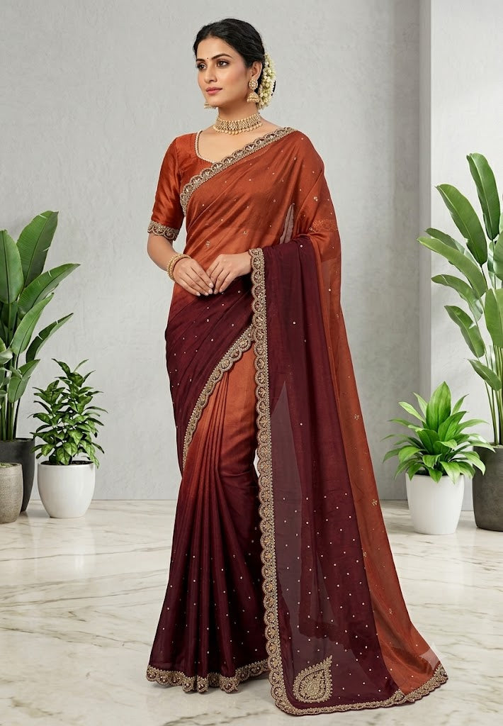 Designer Saree-Brown