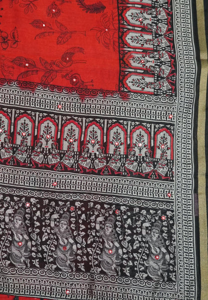 Malai Cotton Saree - Red