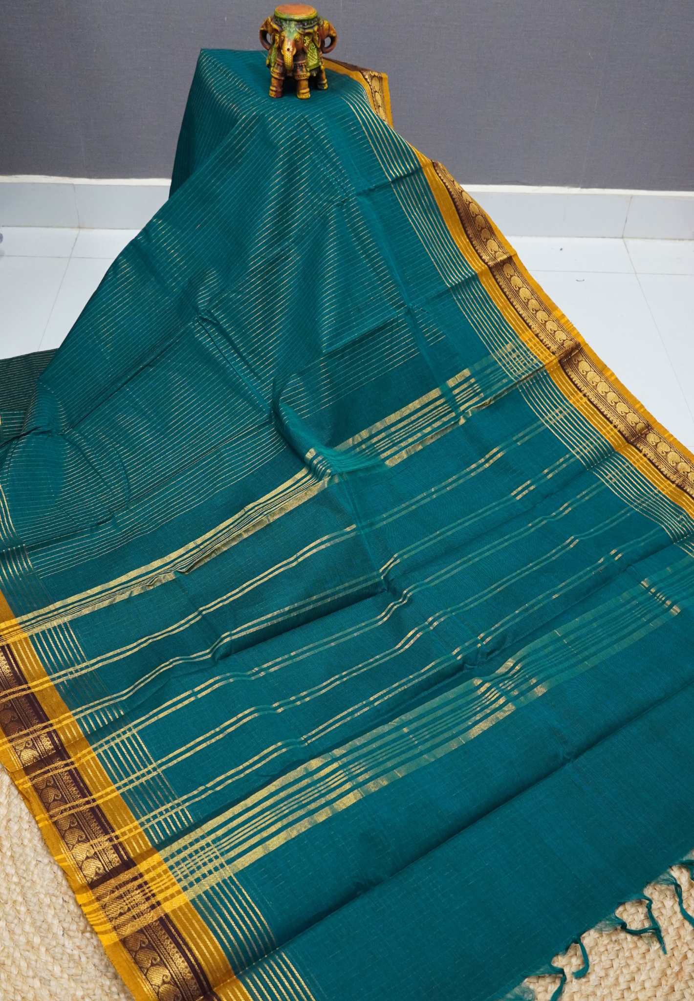 Chettinadu Cotton Saree-Peacock Green
