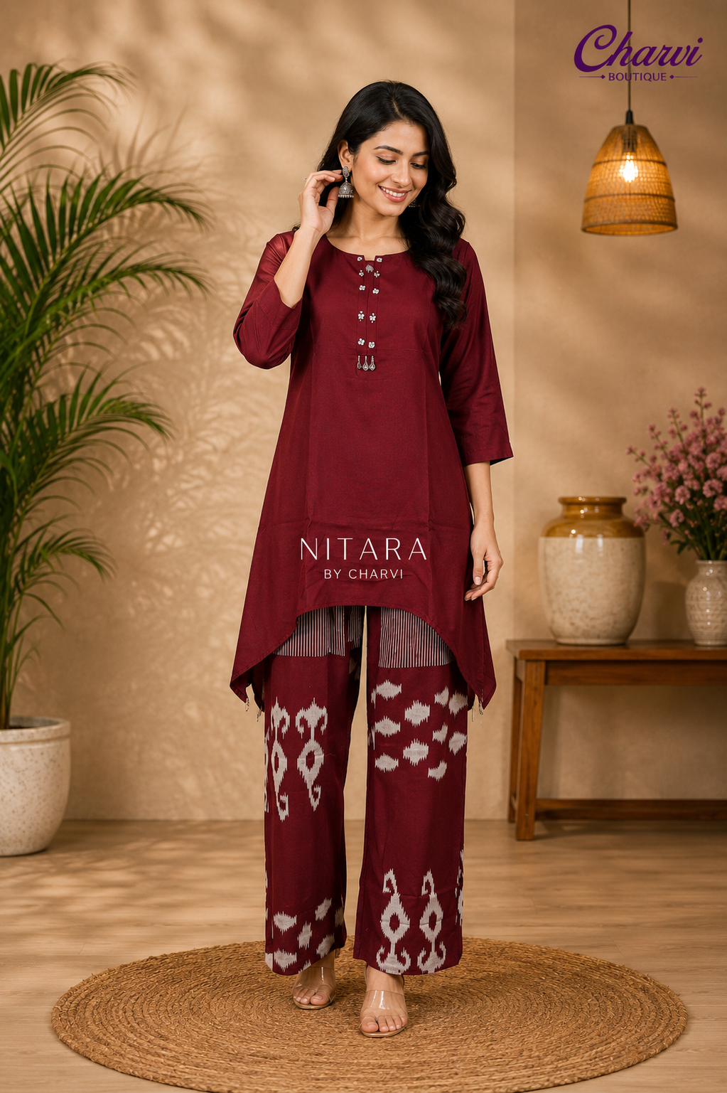 Short Cord Set with Classic Ikat Palazzo