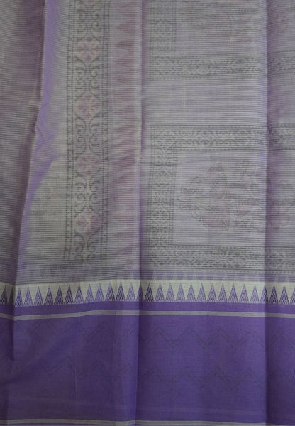 Pure Cotton Saree-Cream with Lavender in Lilac Blossom