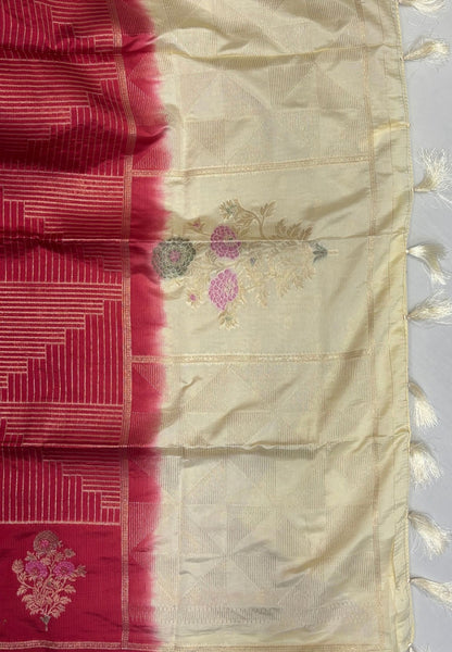 Mulberry Silk Saree-Maroon In Diamond Geometric Zari With Contarst Border