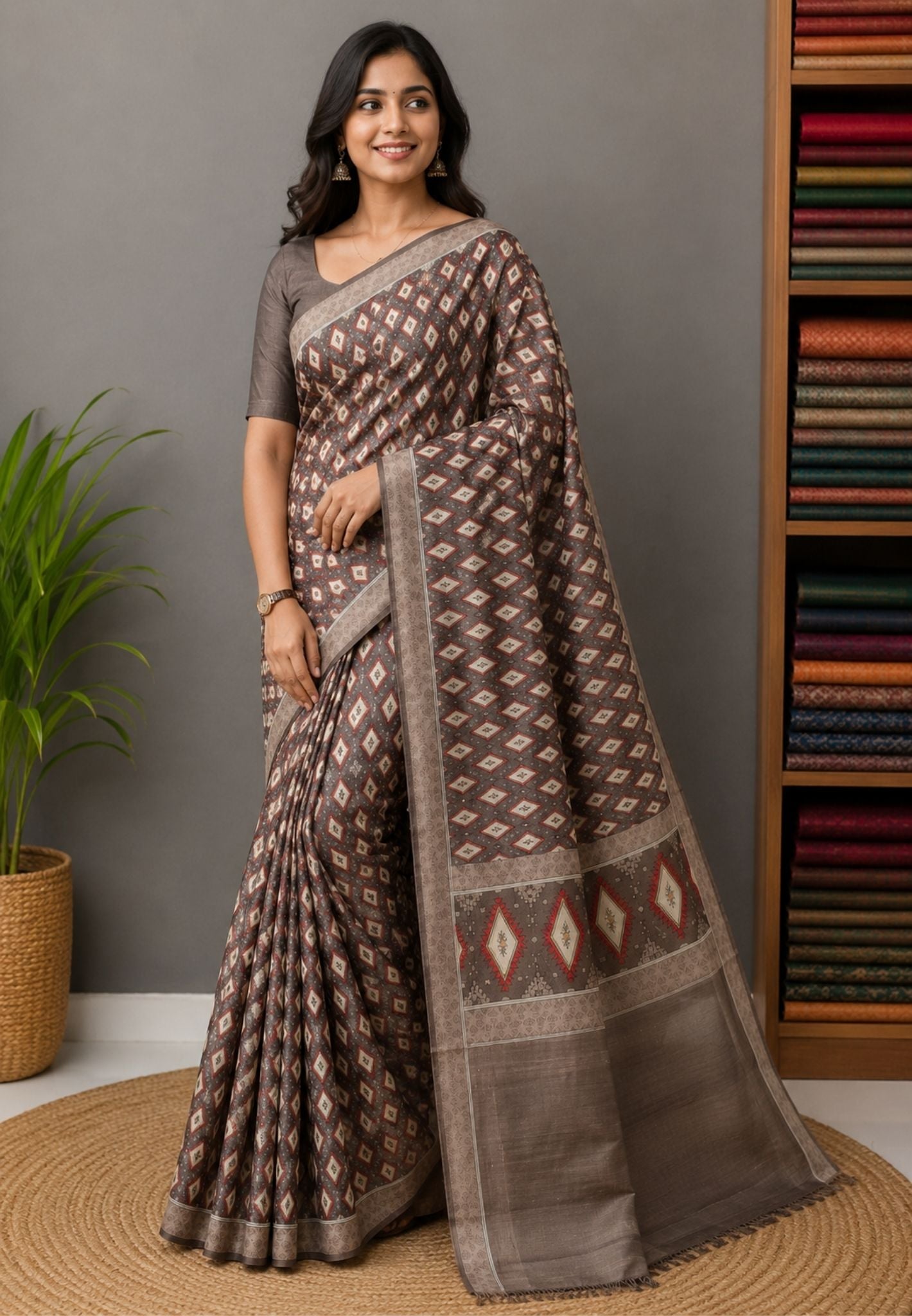 Pure Tussar Saree-Metallic Brown