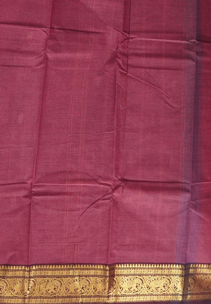 Kanchi Cotton Saree-Muted Maroon With Paisley Zari Border