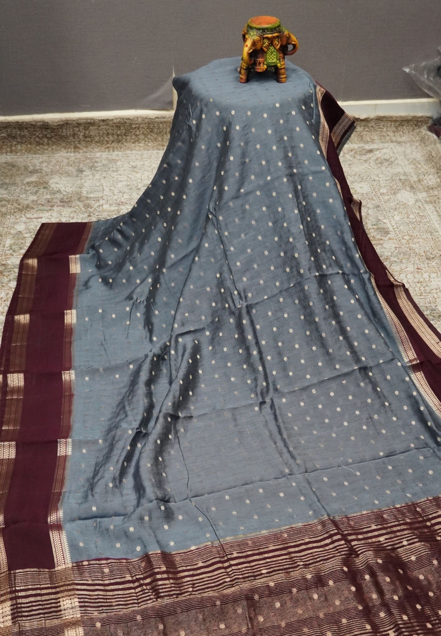 Viscose Saree – Grey with Rich Contrast Border