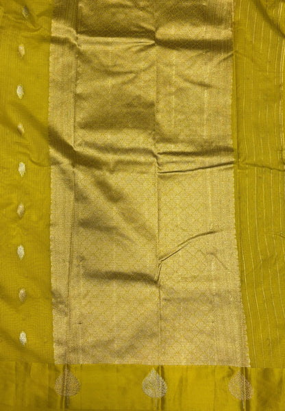 Art Silk Kota Saree-Lime Yellow In Geometric Zari Brocade Border