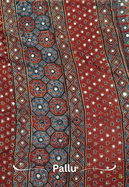 Pure Modal Silk Saree-Original Mirror Work &Traditional Printed Motifs - Black with Maroon