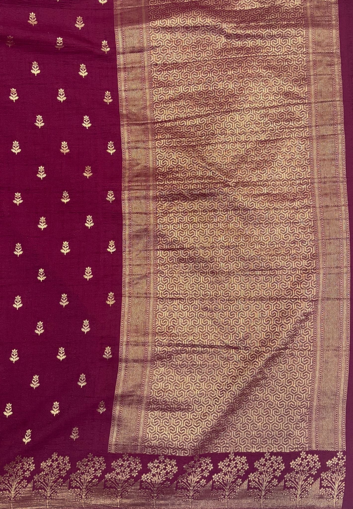 Banarasi Georgette Saree-Wine With Tree Zari Border