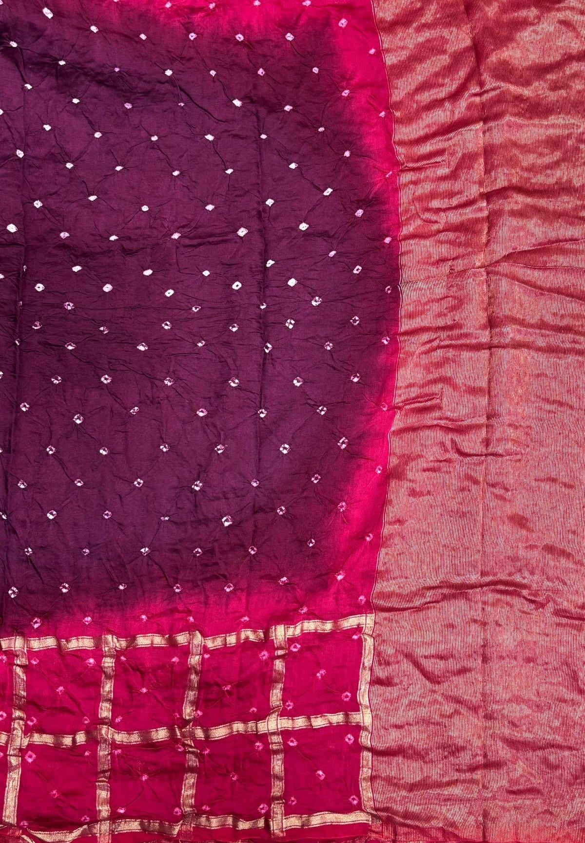 Banarasi Bandeji Saree-Wine in Checked Zari with Contrast Border