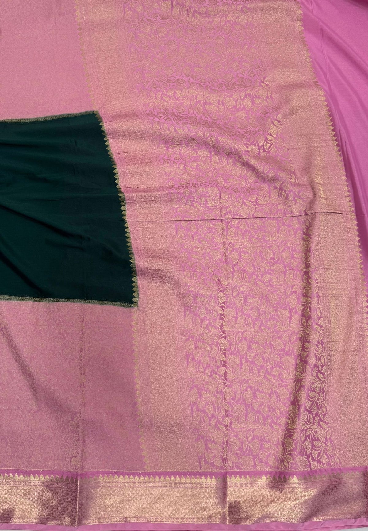 Art Mysore Silk Saree-Green-Baby Pink In Floral Zari With Contrast Border